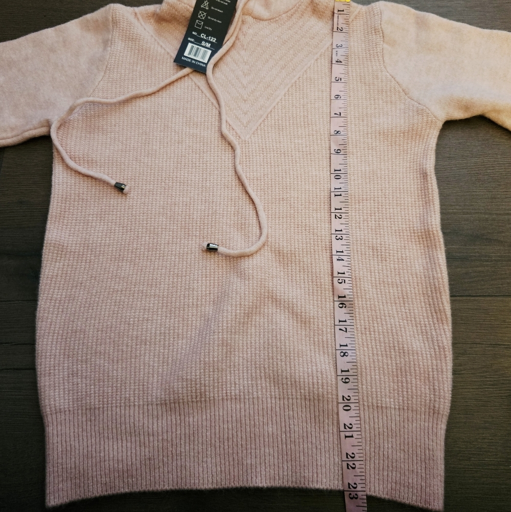 Women's 100% Cashmere Pullover Sweater Hoodie Pastel Pink Size M NWT - Picture 6 of 6